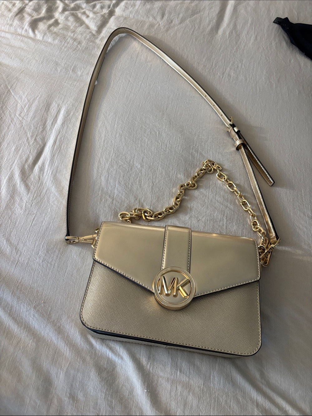 Michael Kors Champagne Gold Leather & Saffiano Crossbody